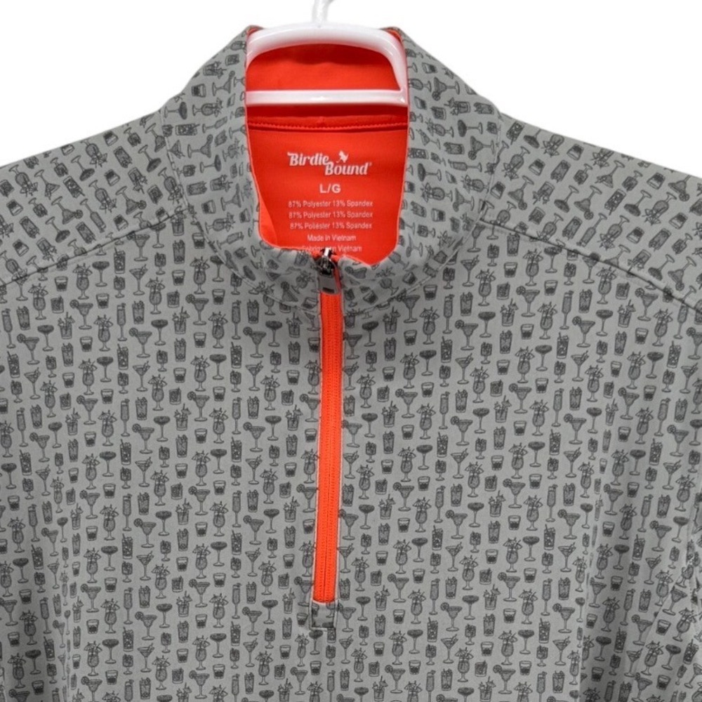 Birdie Bound Mens Large Grey Orange Cocktail Print Quarter Zip Golf Pullover
